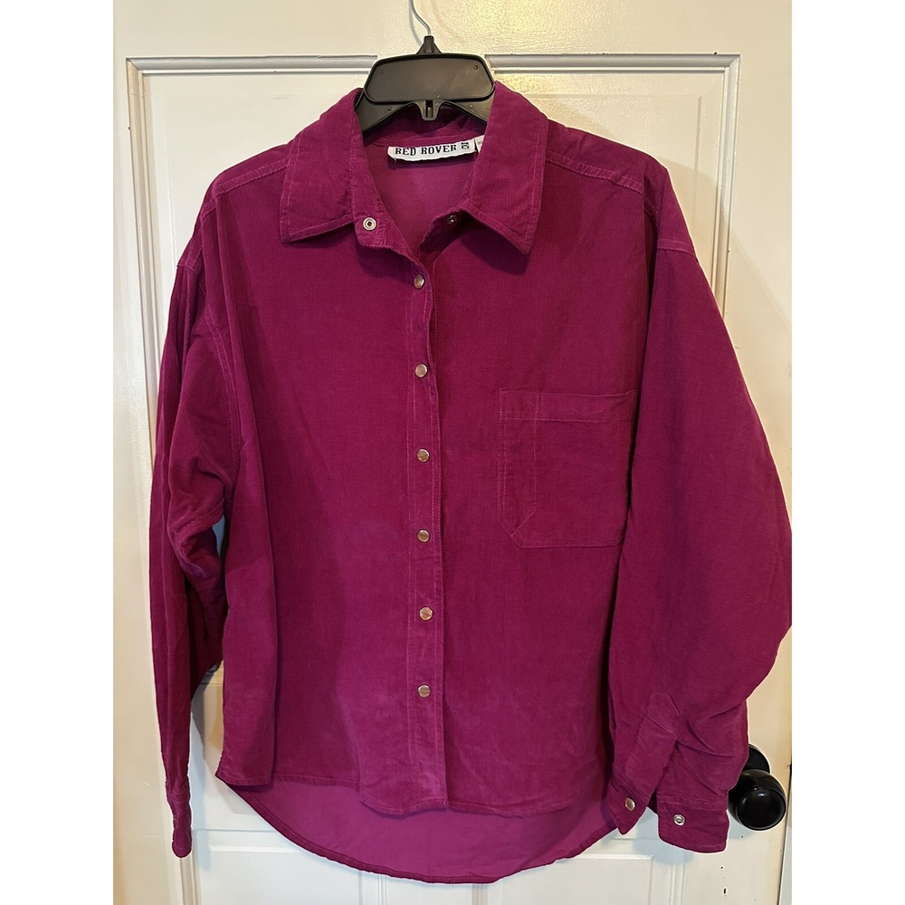 Red Rover Hot‎ Pink Corduroy Pearl Button Up Shirt. Size Medium 100% Cotton